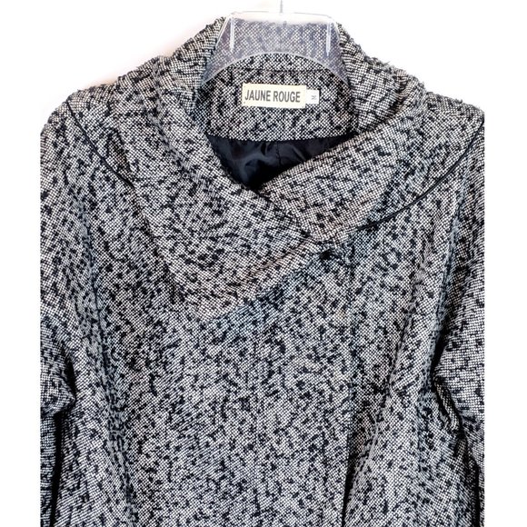 JAUNE ROUGE Black & White Nubby Tweed Snap Coat with Lace Trim Size M - Picture 2 of 7